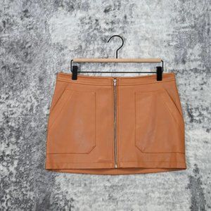 Free People Brown Faux Leather Front Zip Mini Skirt - NWT